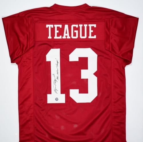 George Teague Autographed Crimson College Style Jersey w/ 92 Champs - Prova