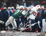 OJ Simpson Signed Buffalo Bills Vs Jets Stiff Arm 8x10 HM Photo- JSA W *White