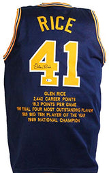 Glen Rice Autographed Blue Stat G Money Jersey- Beckett W *Black