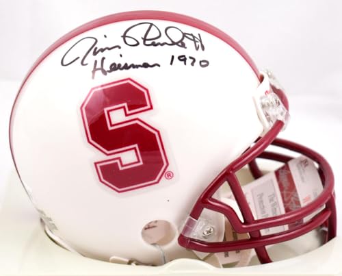 Jim Plunkett Autographed Stanford Mini Helmet w/ Heisman 1970- JSA W *Black