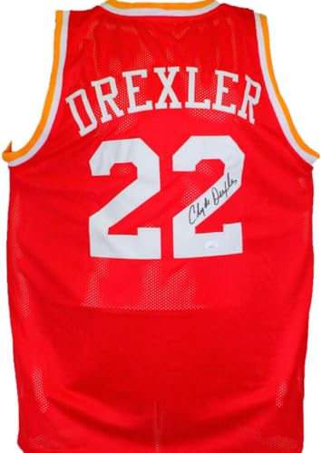 Clyde Drexler Autographed Red Pro Style Jersey- JSA W *Black