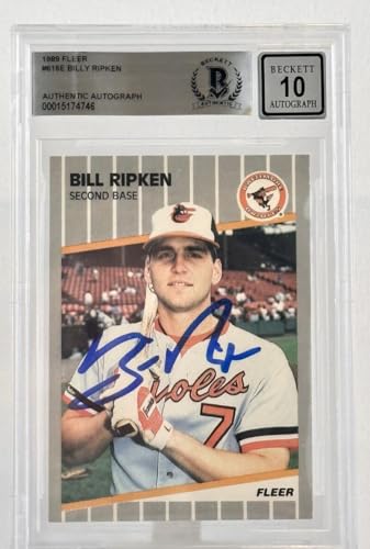 1989 Fleer #616E Billy Ripken Auto Baltimore Orioles BGS Autograph 10