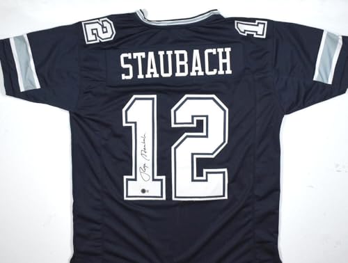 Roger Staubach Autographed Blue Pro Style Jersey-Beckett W Hologram *Black