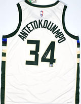 Giannis Antetokounmpo Signed Bucks 22-23 White Swingman Association JSY-Beckett