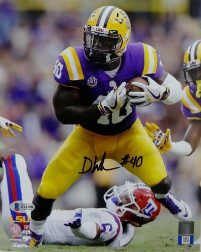 Devin White Autographed LSU 8x10 PF Photo w/ Ball vs LA Tech - Beckett Auth *Blk