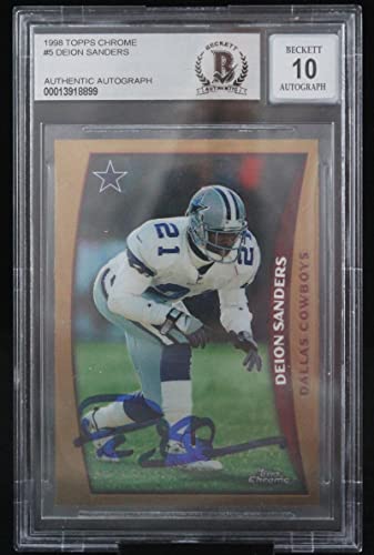 1998 Topps Chrome #5 Deion Sanders Dallas Cowboys BGS Autograph 10