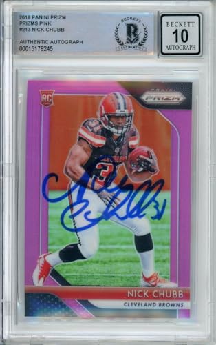 2018 Panini Prizm Pink #213 Nick Chubb RC Cleveland Browns BGS Autograph 10
