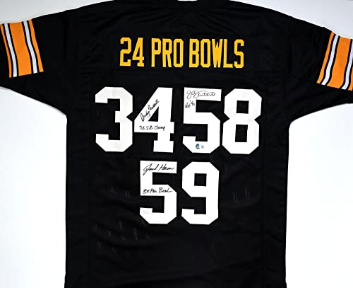Jack Lambert Jack Ham Andy Russell Signed Black Pro Style Jersey-Beckett W Holo