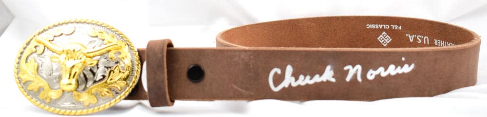 Chuck Norris Autographed Belt Longhorn Buckle - JSA W *Silver