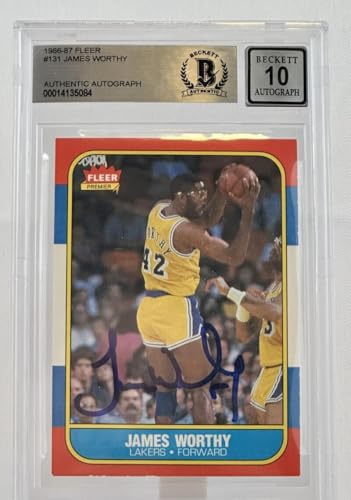 1986-87 Fleer #131 James Worthy Los Angeles Lakers BGS Autograph 10