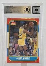 1986-87 Fleer #131 James Worthy Los Angeles Lakers BGS Autograph 10