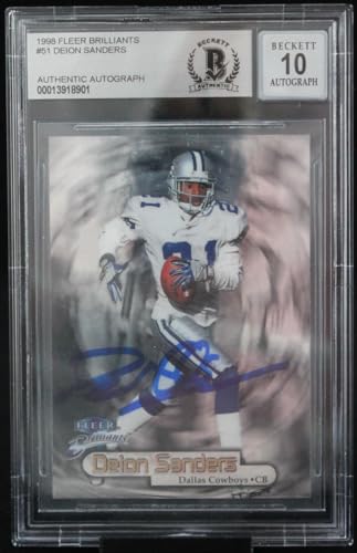 1998 Fleer Brilliants #51 Deion Sanders Dallas Cowboys BGS Autograph 10