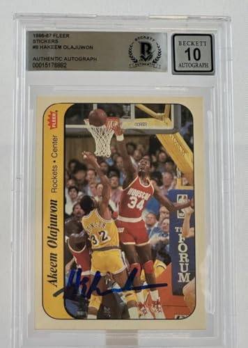 1986-87 Fleer Stickers #9 Hakeem Olajuwon Auto Houston Rockets BGS Autograph 10