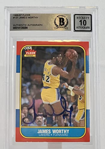 1986-87 Fleer #131 James Worthy Los Angeles Lakers BGS Autograph 10