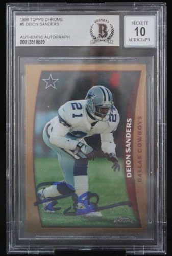 1998 Topps Chrome #5 Deion Sanders Dallas Cowboys BGS Autograph 10