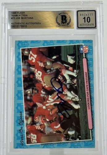 1986 Fleer Team Action #73 Joe Montana Auto SF 49ers BGS Autograph 10
