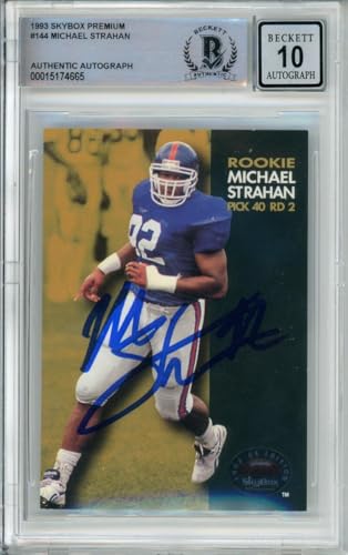 1993 Skybox Premium #144 Michael Strahan RC New York Giants BGS Autograph 10