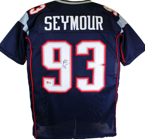 Richard Seymour Autographed Blue Pro Style Jersey- Beckett W *Black