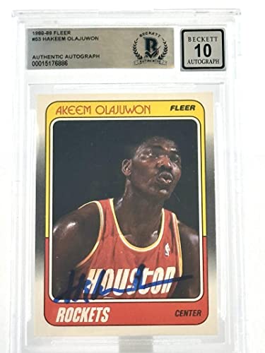 1988-89 Fleer #53 Hakeem Olajuwon Auto Houston Rockets BGS Autograph 10