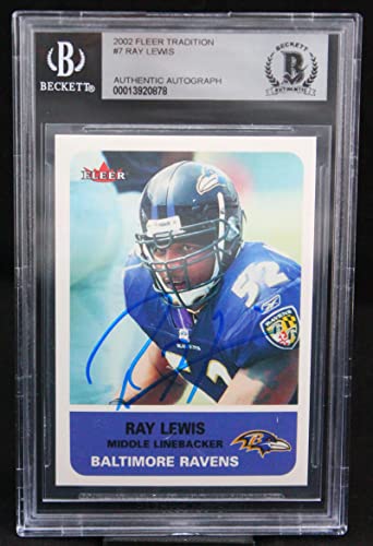 2002 Fleer Tradition #7 Ray Lewis Baltimore Ravens BGS Autograph 10