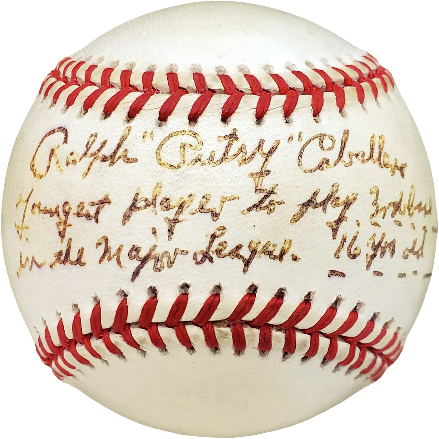Ralph "Putsy" Caballero Autographed Official MLB Baseball Philadelphia Phillies "Youngest Player to Play 3rd Base in the Major Leagues 16 Years Old" Beckett BAS #V68058