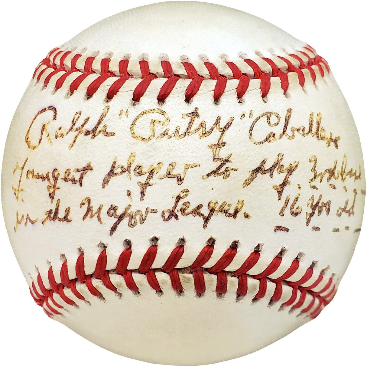 Ralph "Putsy" Caballero Autographed Official MLB Baseball Philadelphia Phillies "Youngest Player to Play 3rd Base in the Major Leagues 16 Years Old" Beckett BAS #V68058