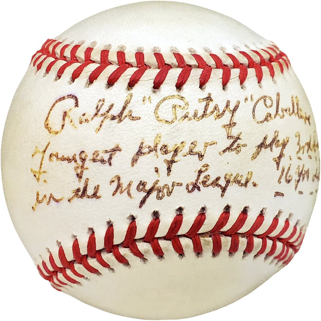 Ralph "Putsy" Caballero Autographed Official MLB Baseball Philadelphia Phillies "Youngest Player to Play 3rd Base in the Major Leagues 16 Years Old" Beckett BAS #V68058