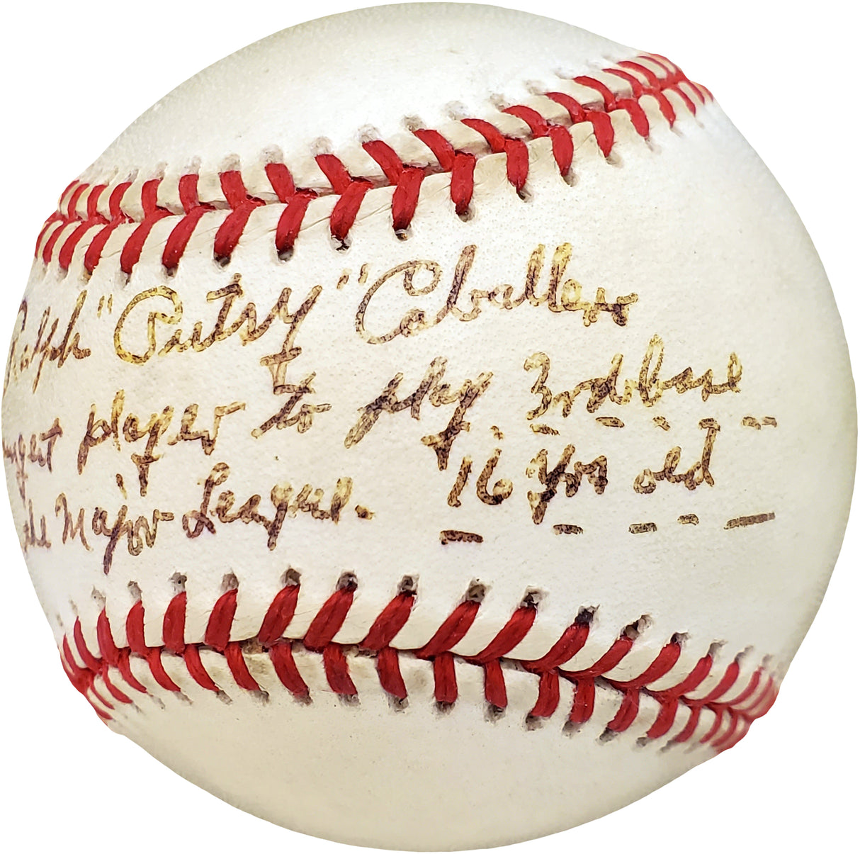 Ralph "Putsy" Caballero Autographed Official MLB Baseball Philadelphia Phillies "Youngest Player to Play 3rd Base in the Major Leagues 16 Years Old" Beckett BAS #V68058