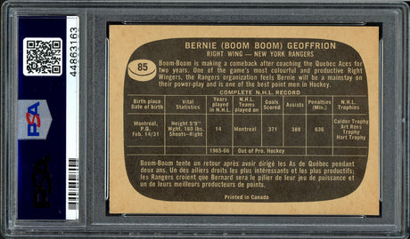 Bernie "Boom Boom" Geoffrion 1966-67 Topps Card #85 New York Rangers Card Grade NM 7 PSA #44863163