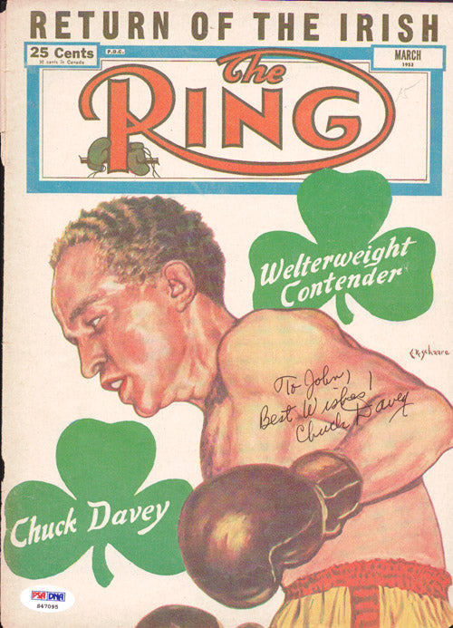 Chuck Davey Autographed The Ring Magazine Cover PSA/DNA #S47095