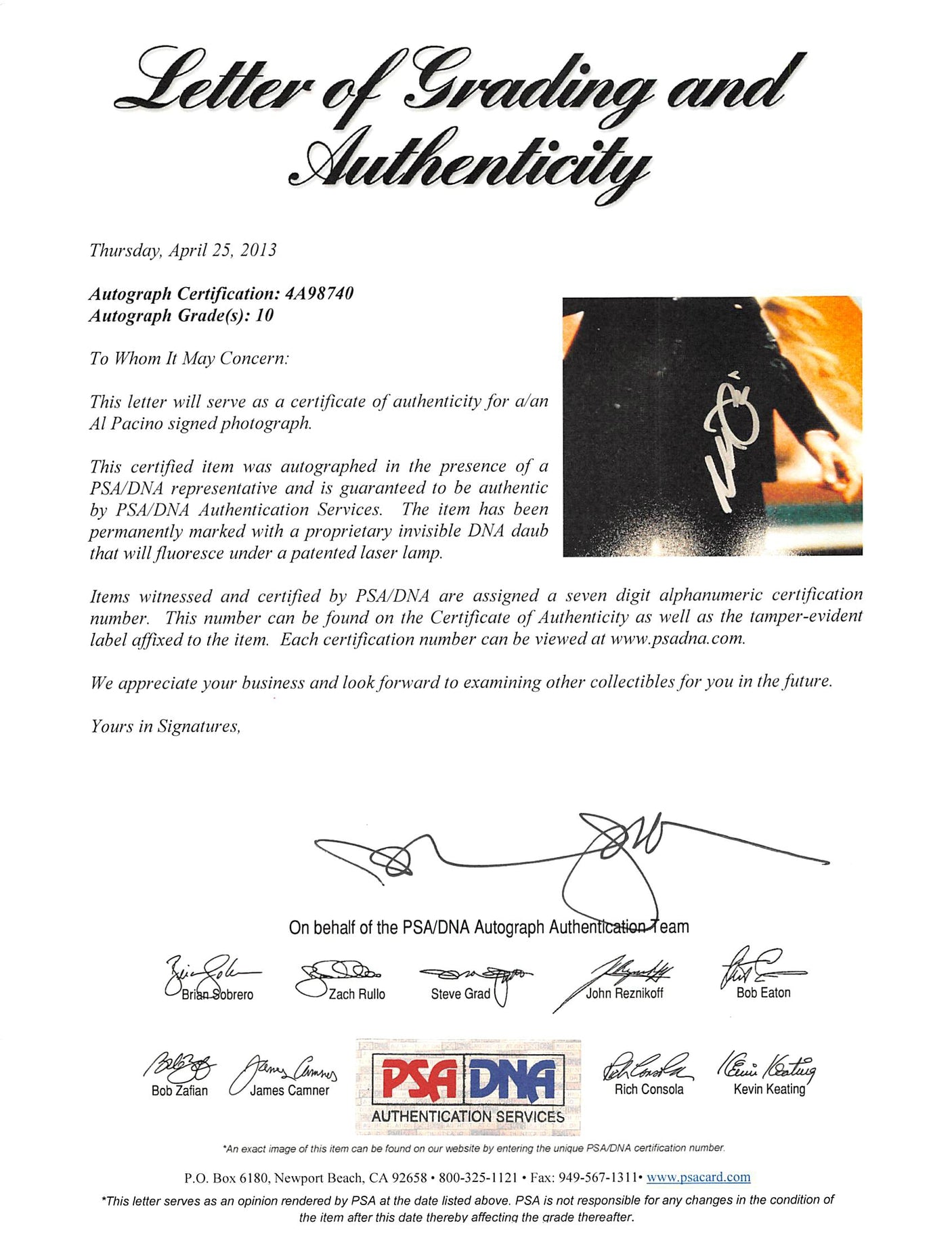 Al Pacino Scarface Authentic Signed 16x20 Photo Auto Graded 10! PSA Itp #4A98740