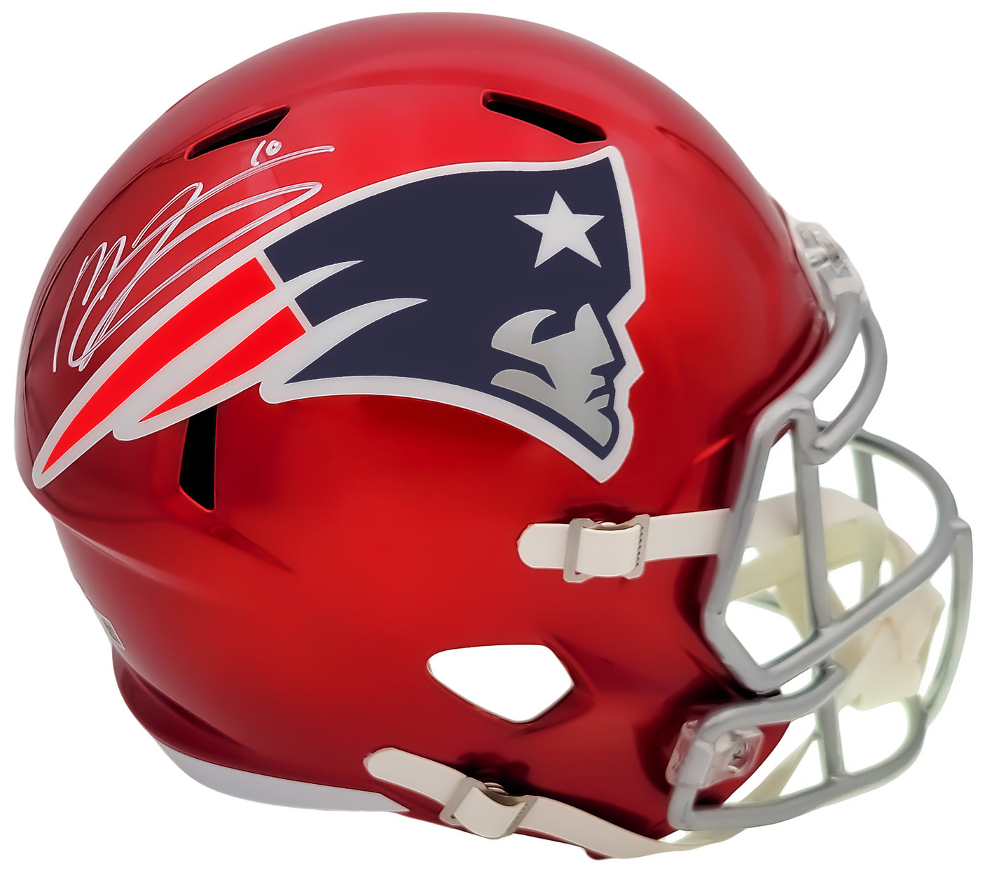 Mac Jones Autographed New England Patriots Flash Red Full Size Replica Speed Helmet Beckett BAS QR Stock #202962