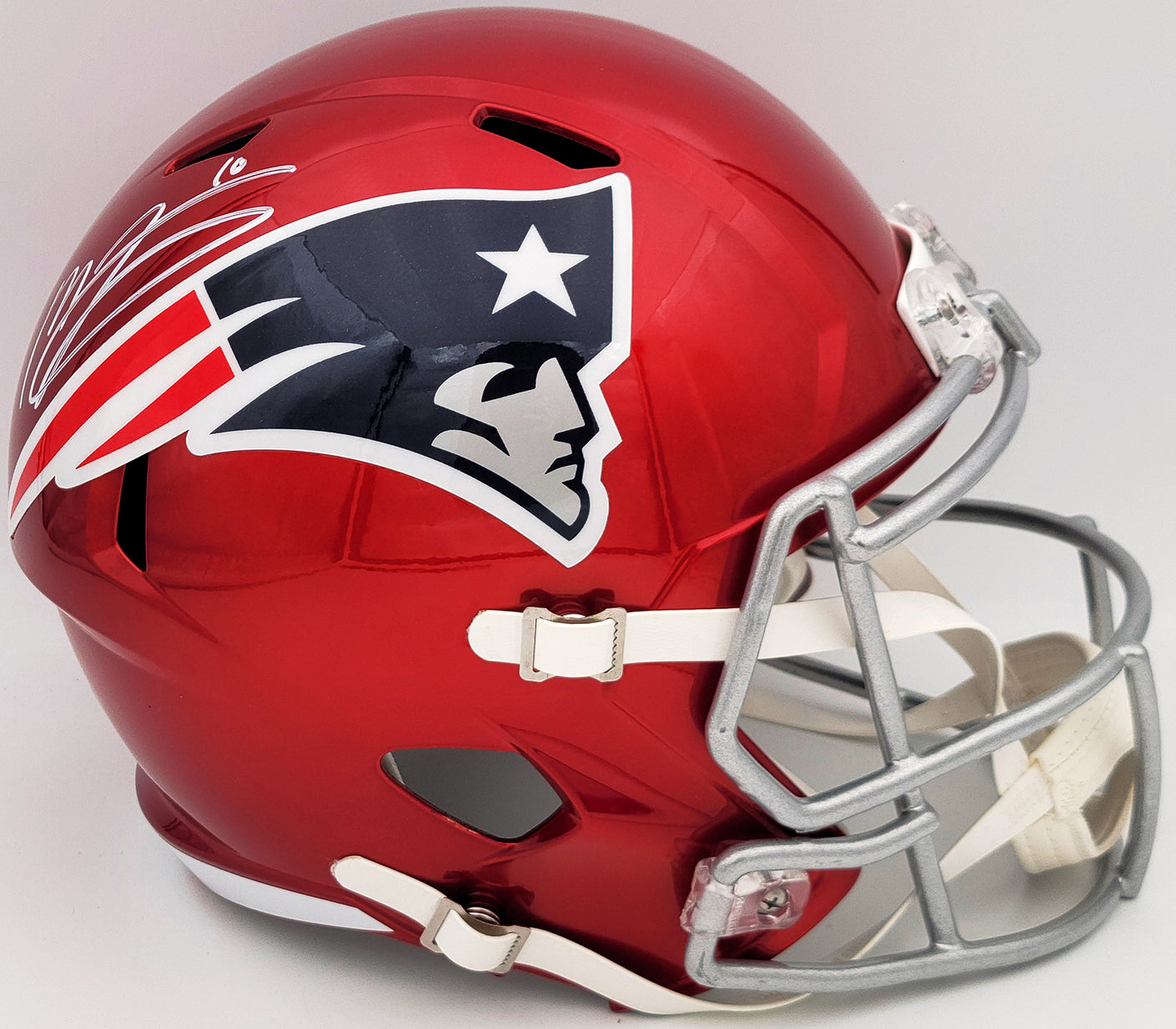 Mac Jones Autographed New England Patriots Flash Red Full Size Replica Speed Helmet Beckett BAS QR Stock #202962