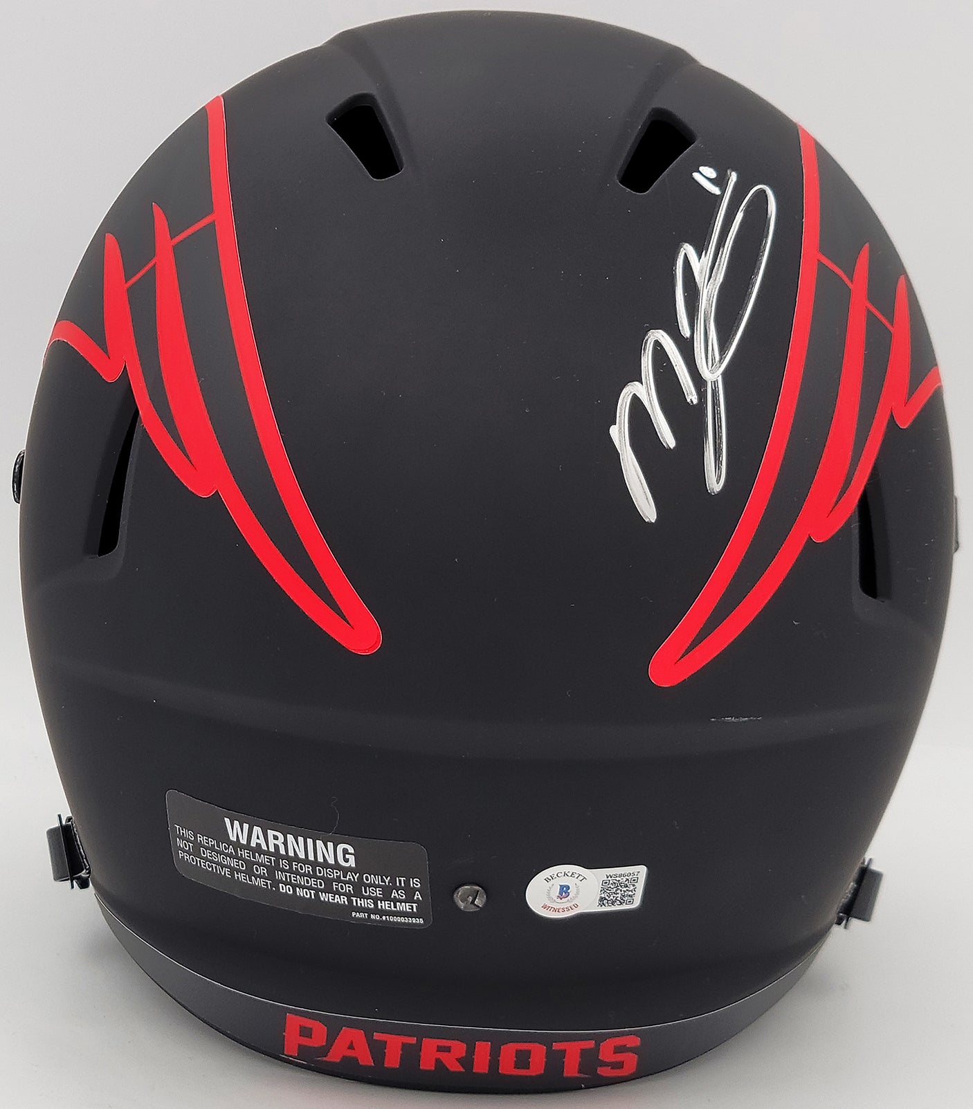 Mac Jones Autographed New England Patriots Eclipse Black Full Size Replica Speed Helmet Beckett BAS QR Stock #202964