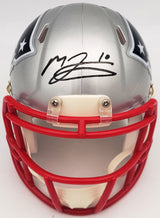 Mac Jones Autographed New England Patriots Silver Speed Mini Helmet Beckett BAS QR Stock #202971