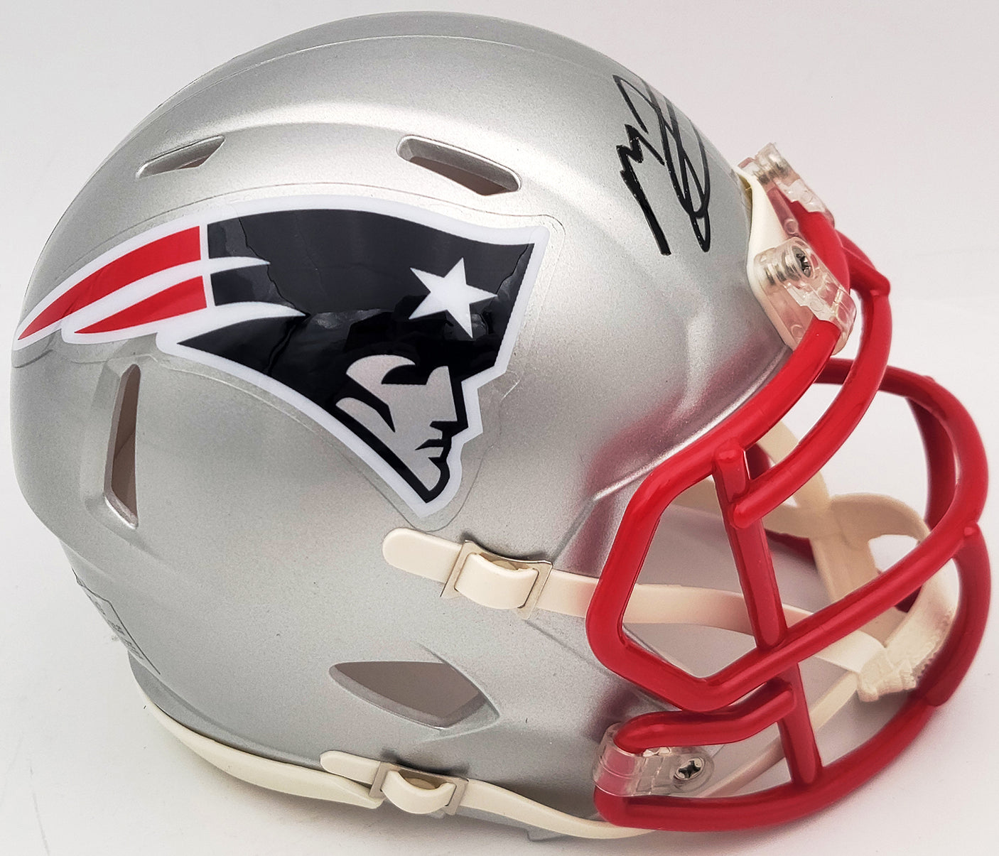Mac Jones Autographed New England Patriots Silver Speed Mini Helmet Beckett BAS QR Stock #202971