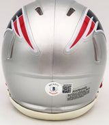 Mac Jones Autographed New England Patriots Silver Speed Mini Helmet Beckett BAS QR Stock #202971