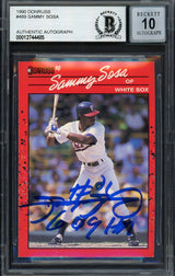 Sammy Sosa Autographed 1990 Donruss Rookie Card #489 Chicago White Sox Auto Grade Gem Mint 10 "609 HR" Beckett BAS Stock #192891