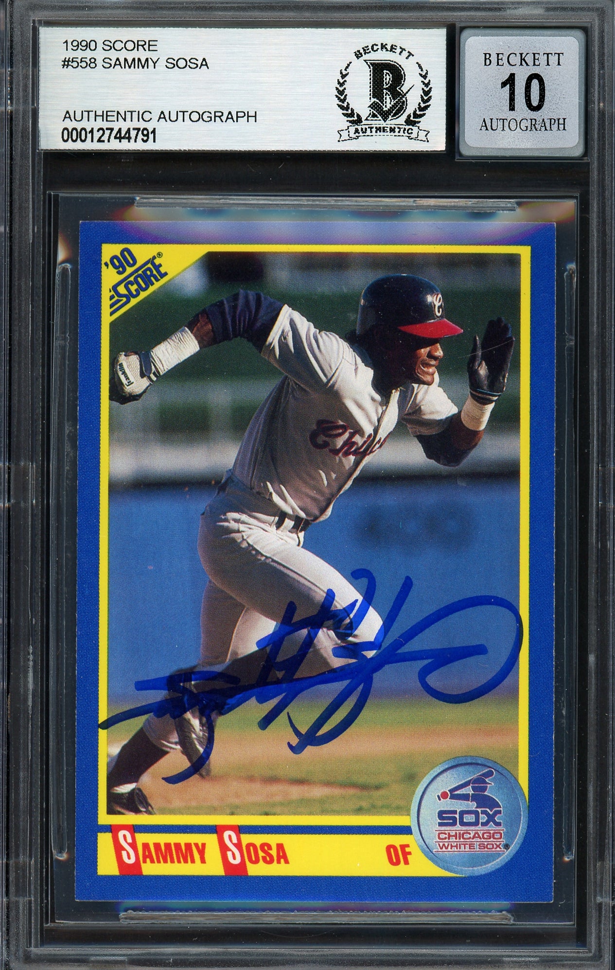 Sammy Sosa Autographed 1990 Score Rookie Card #558 Chicago White Sox Auto Grade Gem Mint 10 Beckett BAS Stock #192896