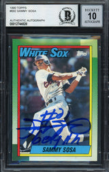 Sammy Sosa Autographed 1990 Topps Rookie Card #692 Chicago White Sox Auto Grade Gem Mint 10 "609 HR" Beckett BAS Stock #192899