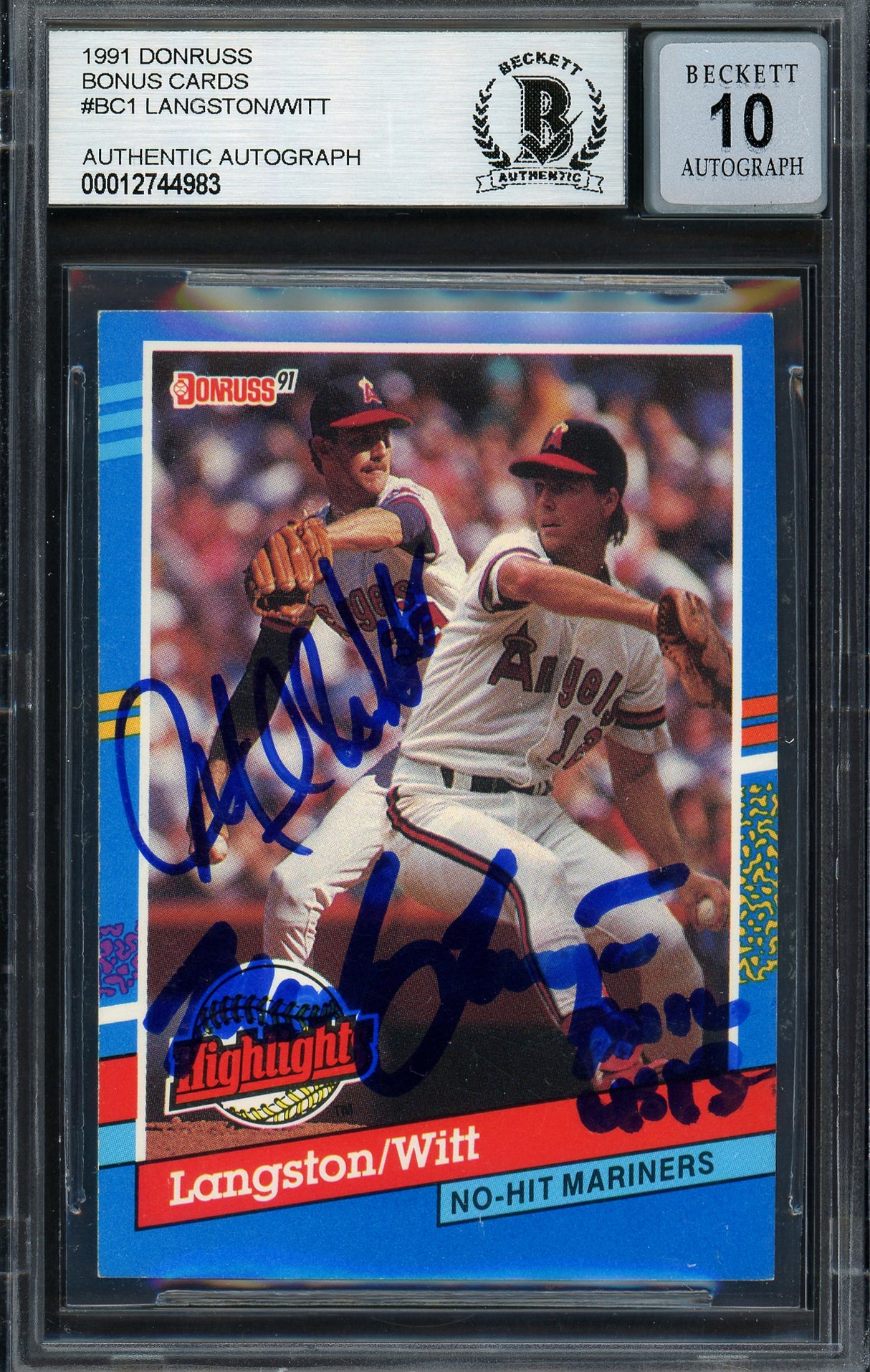 Mark Langston & Mike Witt Autographed 1991 Donruss Card #BC-1 California Angels Auto Grade Gem Mint 10 Beckett BAS #12744983