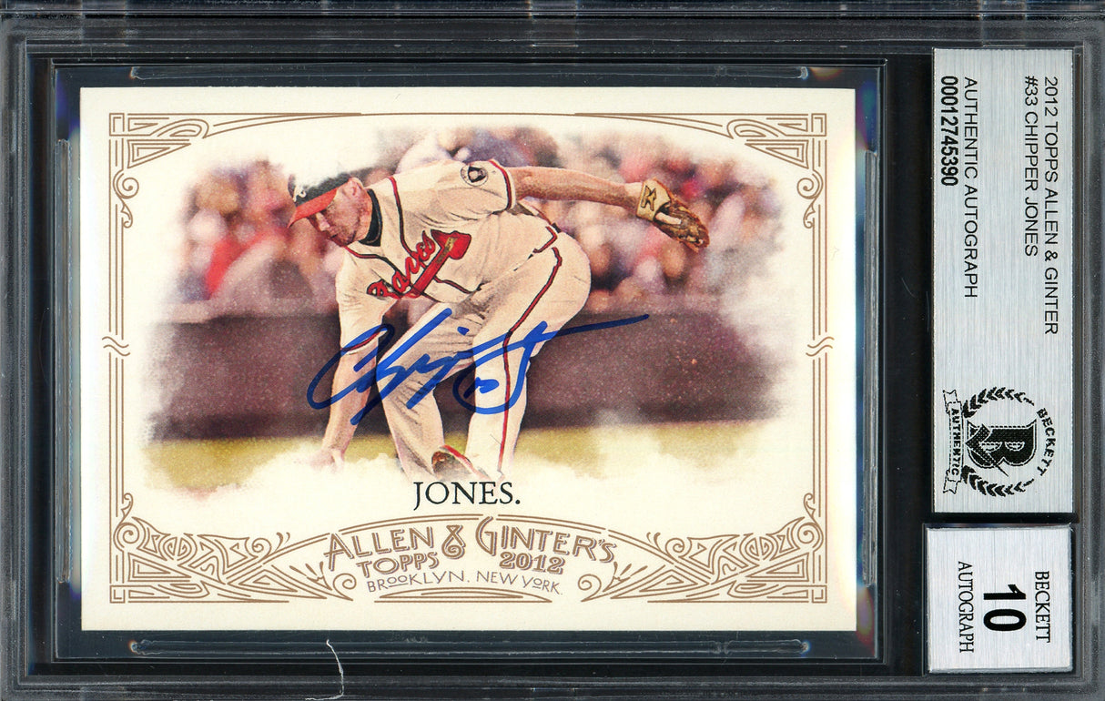 Chipper Jones Autographed 2012 Topps Allen & Ginter Card #33 Atlanta Braves Auto Grade Gem Mint 10 Beckett BAS #12745390