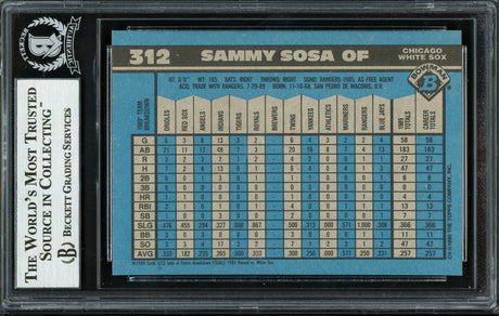 Sammy Sosa Autographed 1990 Bowman Rookie Card #312 Chicago White Sox Beckett BAS Stock #193006
