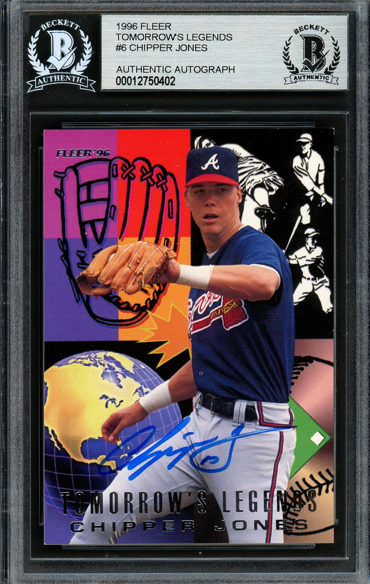 Chipper Jones Autographed 1996 Fleer Tomorrow's Legends Card #6 Atlanta Braves Beckett BAS #12750402