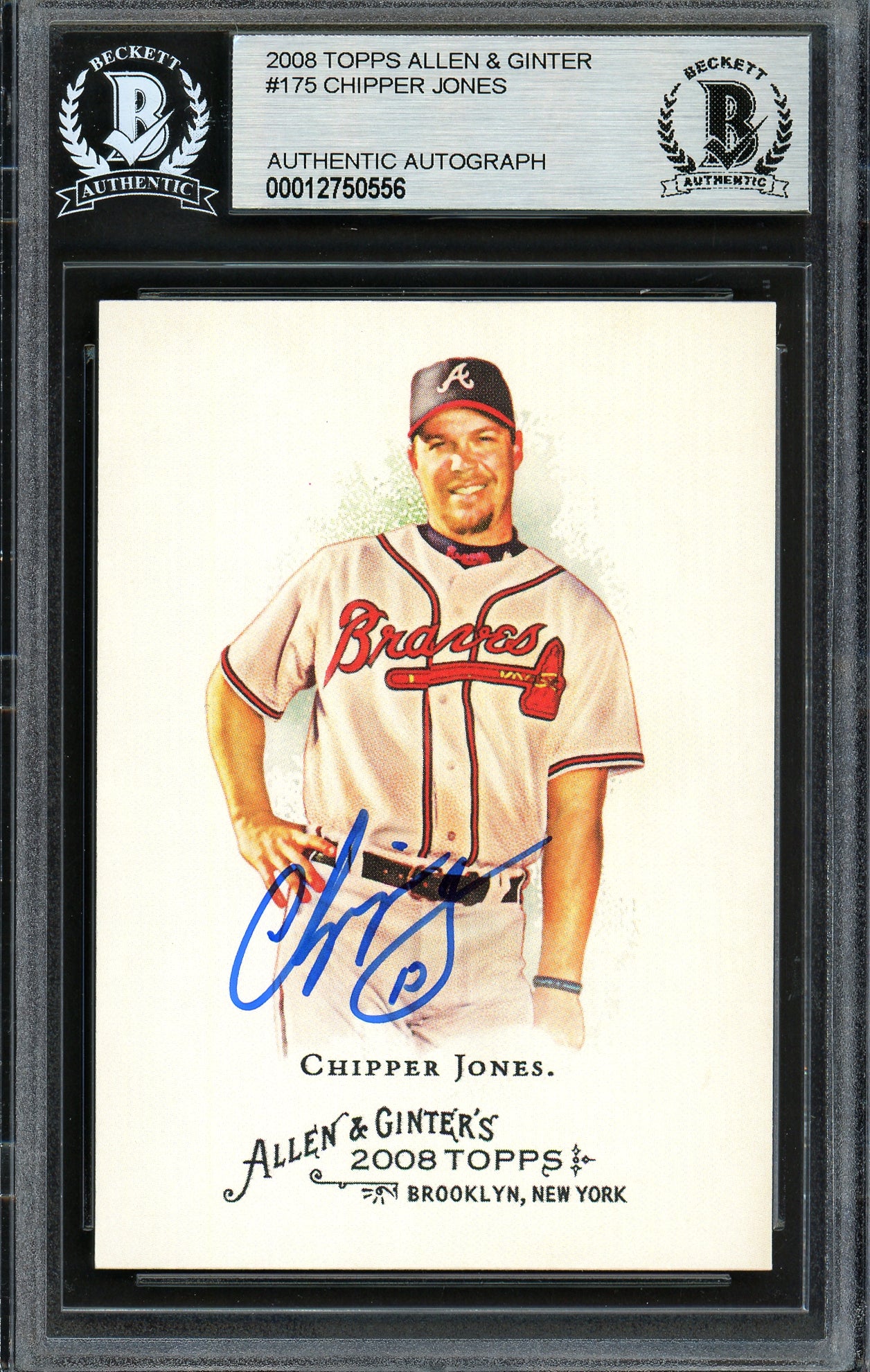 Chipper Jones Autographed 2008 Topps Allen & Ginter Card #175 Atlanta Braves Beckett BAS Stock #193099