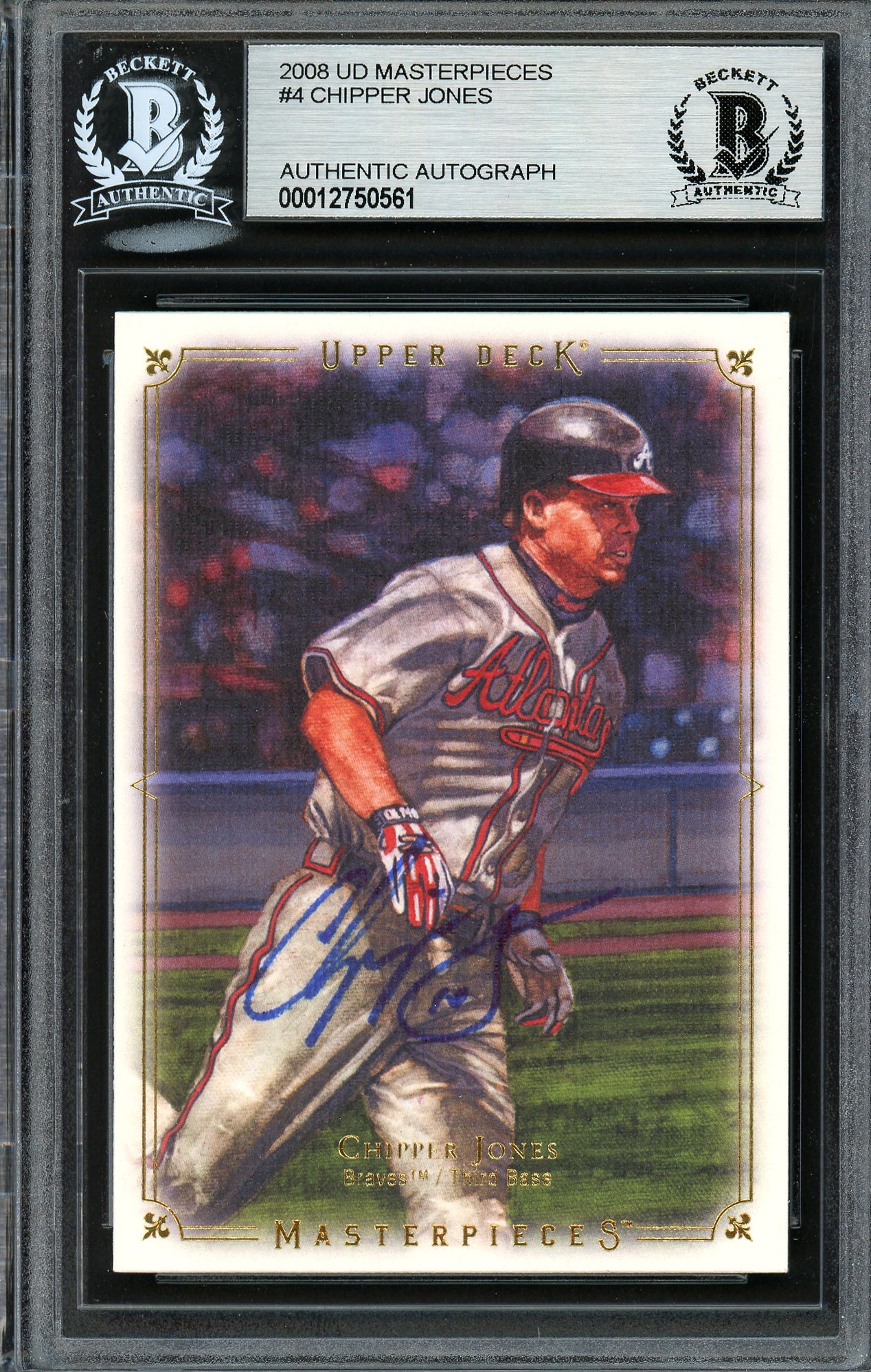 Chipper Jones Autographed 2008 Upper Deck Masterpieces Card #4 Atlanta Braves Beckett BAS #12750561