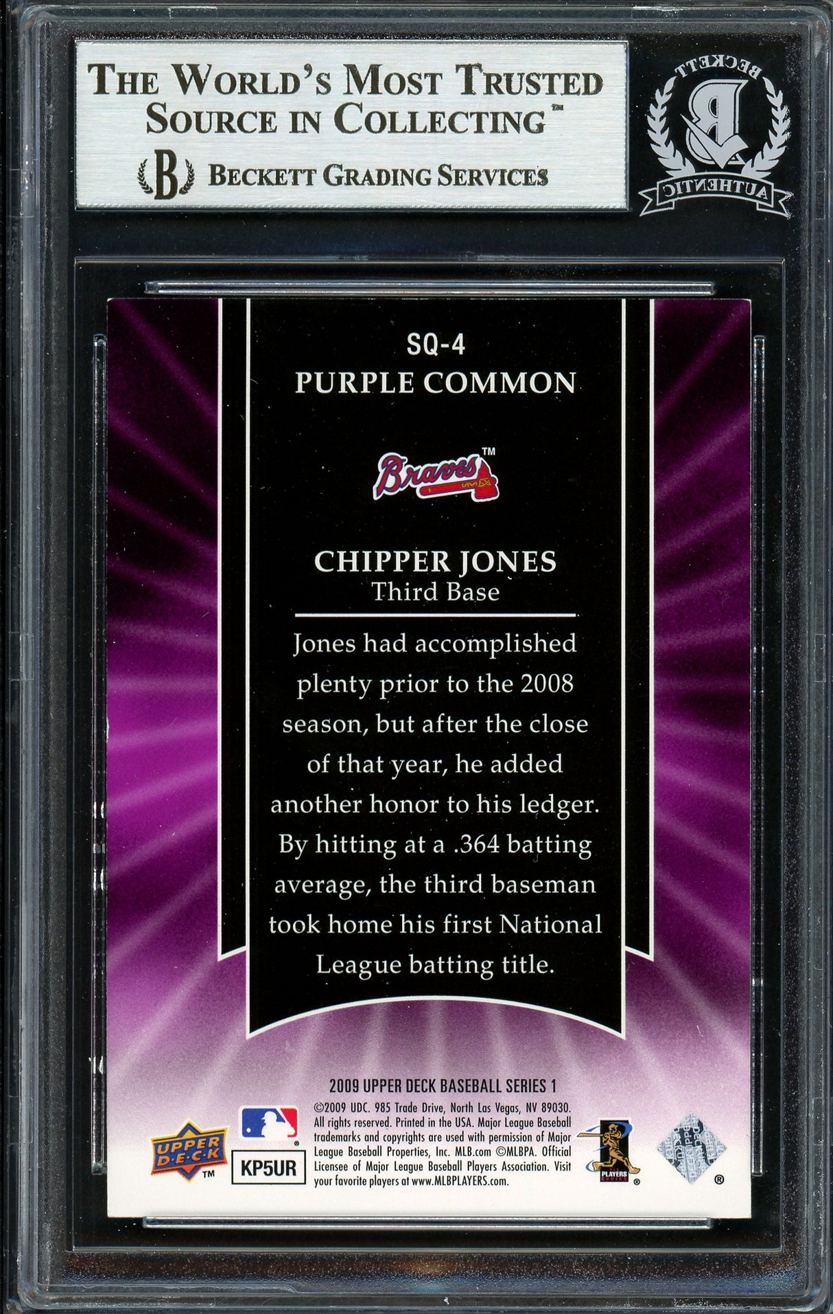 Chipper Jones Autographed 2009 Upper Deck Starquest Card #SQ-4 Atlanta Braves Beckett BAS #12750574