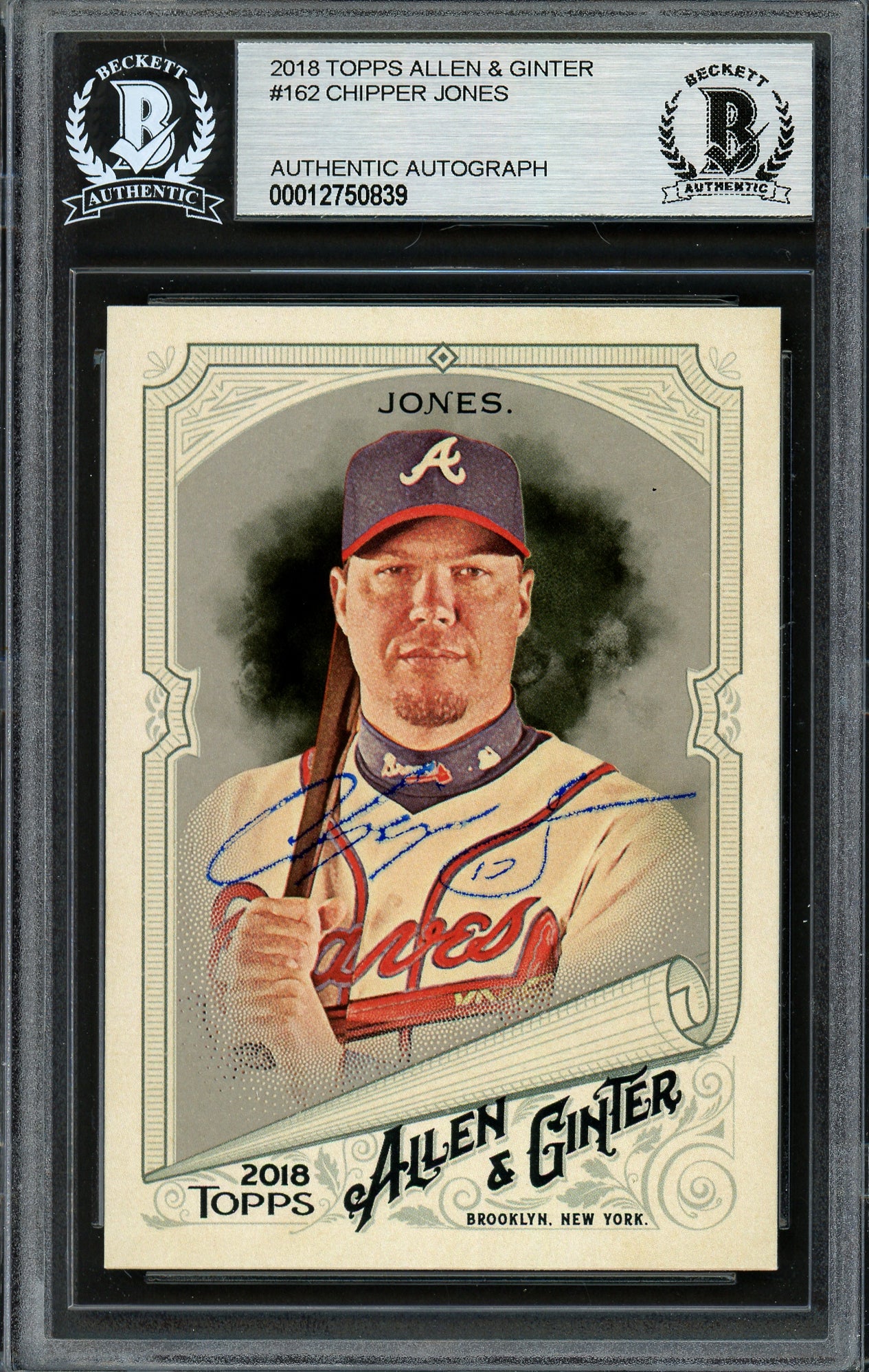 Chipper Jones Autographed 2018 Topps Allen & Ginter Card #162 Atlanta Braves Beckett BAS #12750839