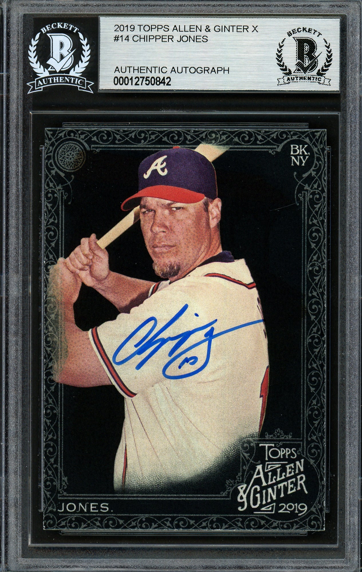 Chipper Jones Autographed 2019 Topps Allen & Ginter Black Card #14 Atlanta Braves Beckett BAS #12750842