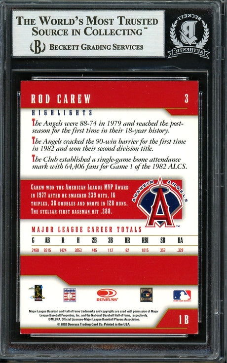 Rod Carew Autographed 2002 Donruss Team Heroes Card #3 California Angels Beckett BAS #12754111